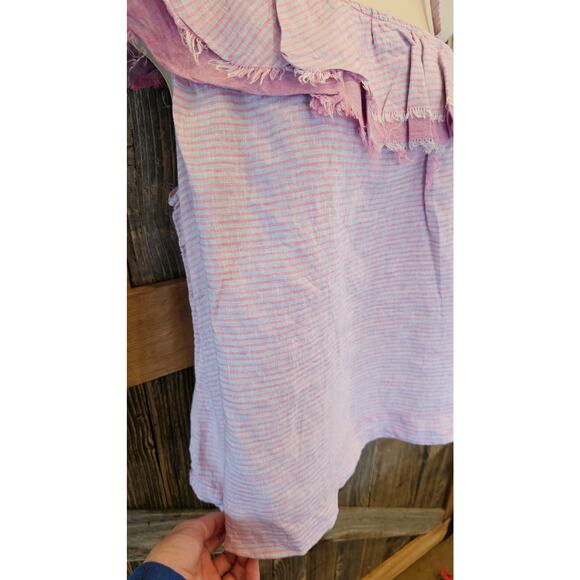Anthropologie Ruffled Linen One-Shoulder Top MP M PETITE boho glam frill summer - Picture 4 of 8